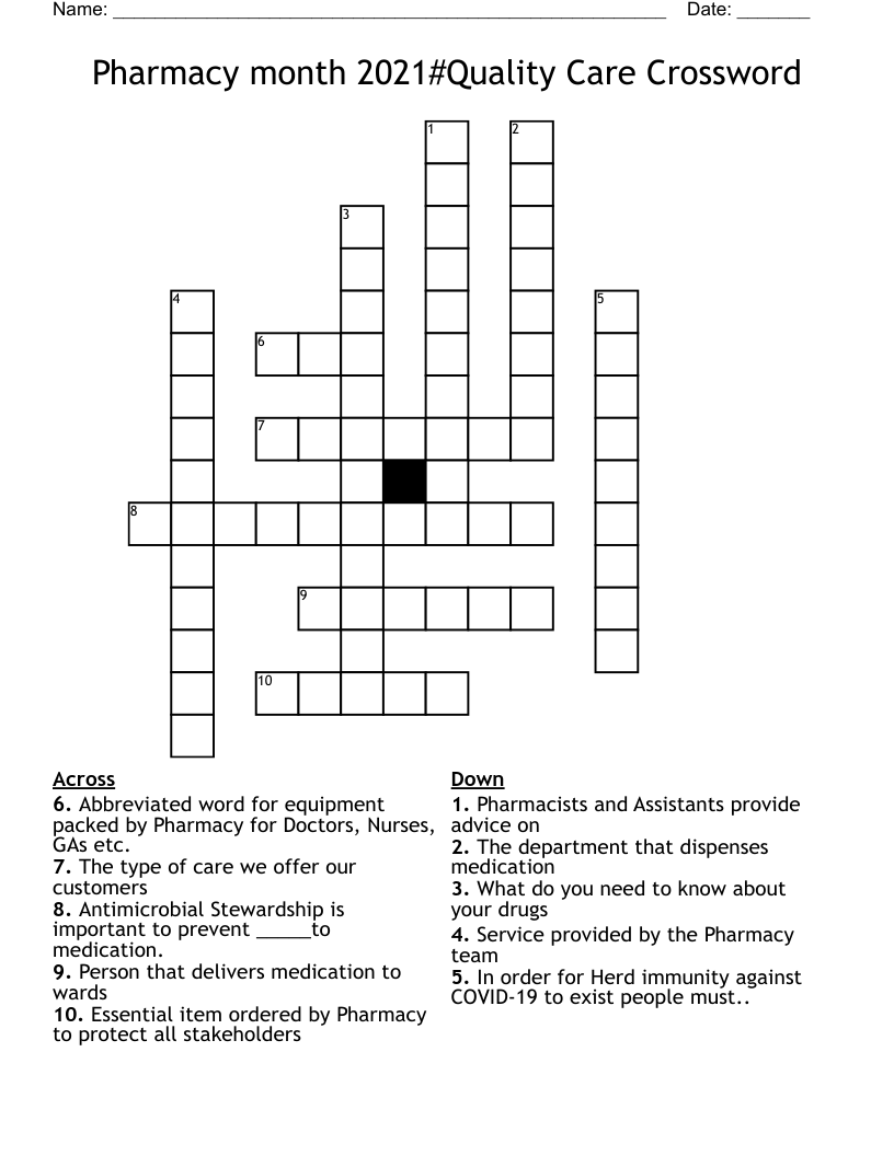 Pharmacy month 2021#Quality Care Crossword