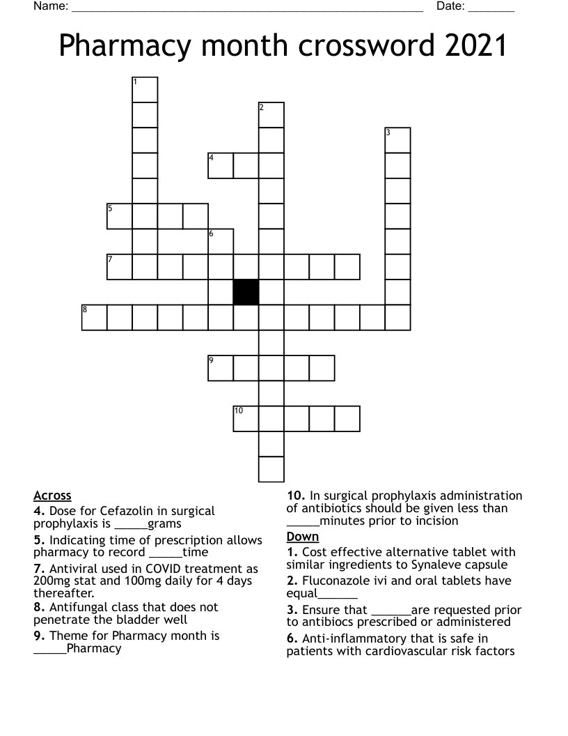 Pharmacy month crossword 2021