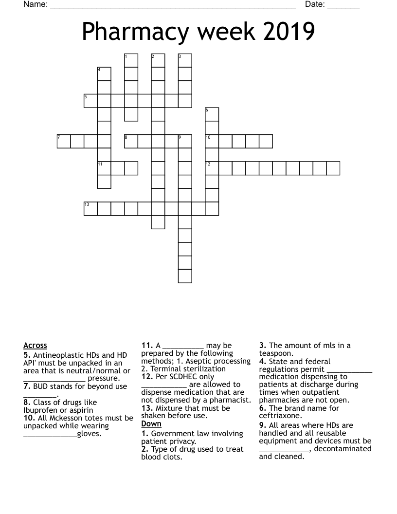 Pharmacy week 2019 Crossword