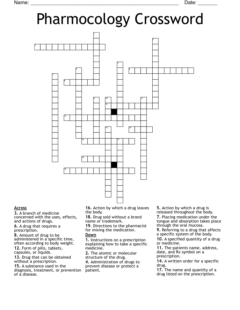 Pharmocology Crossword
