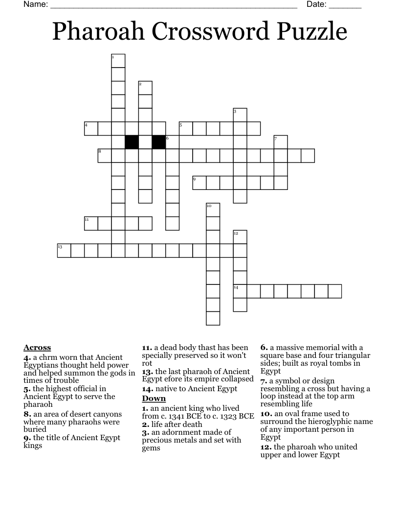Pharoah Crossword Puzzle
