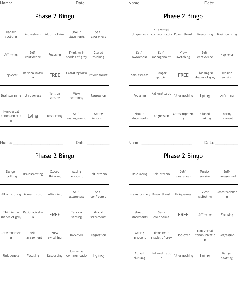 Phase 2 Bingo