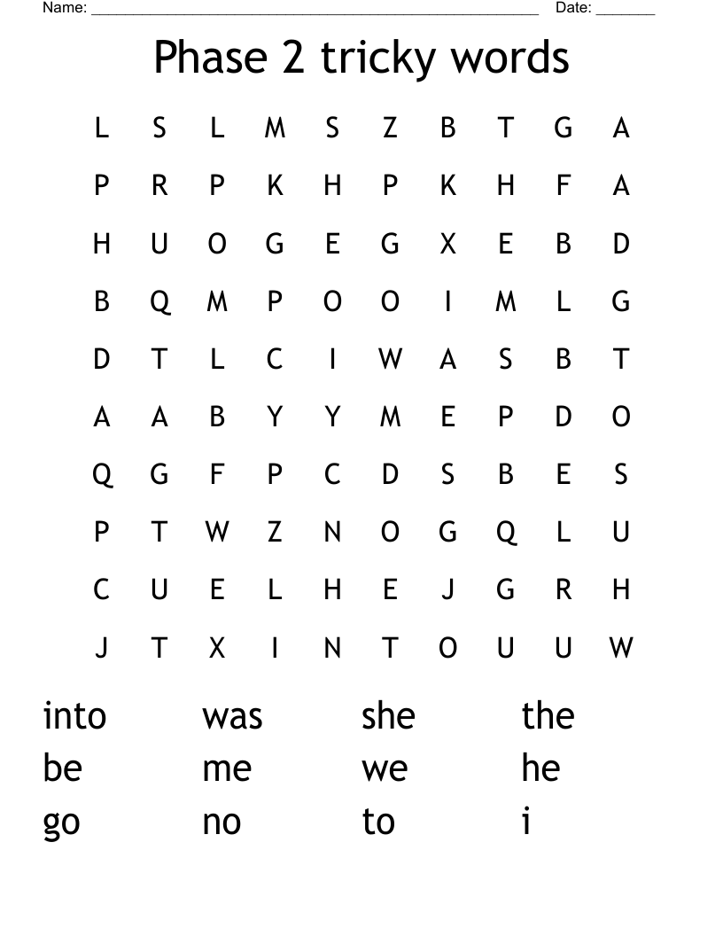 Phase 2 tricky words Word Search
