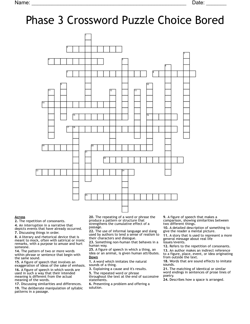 Phase 3 Crossword Puzzle Choice Bored
