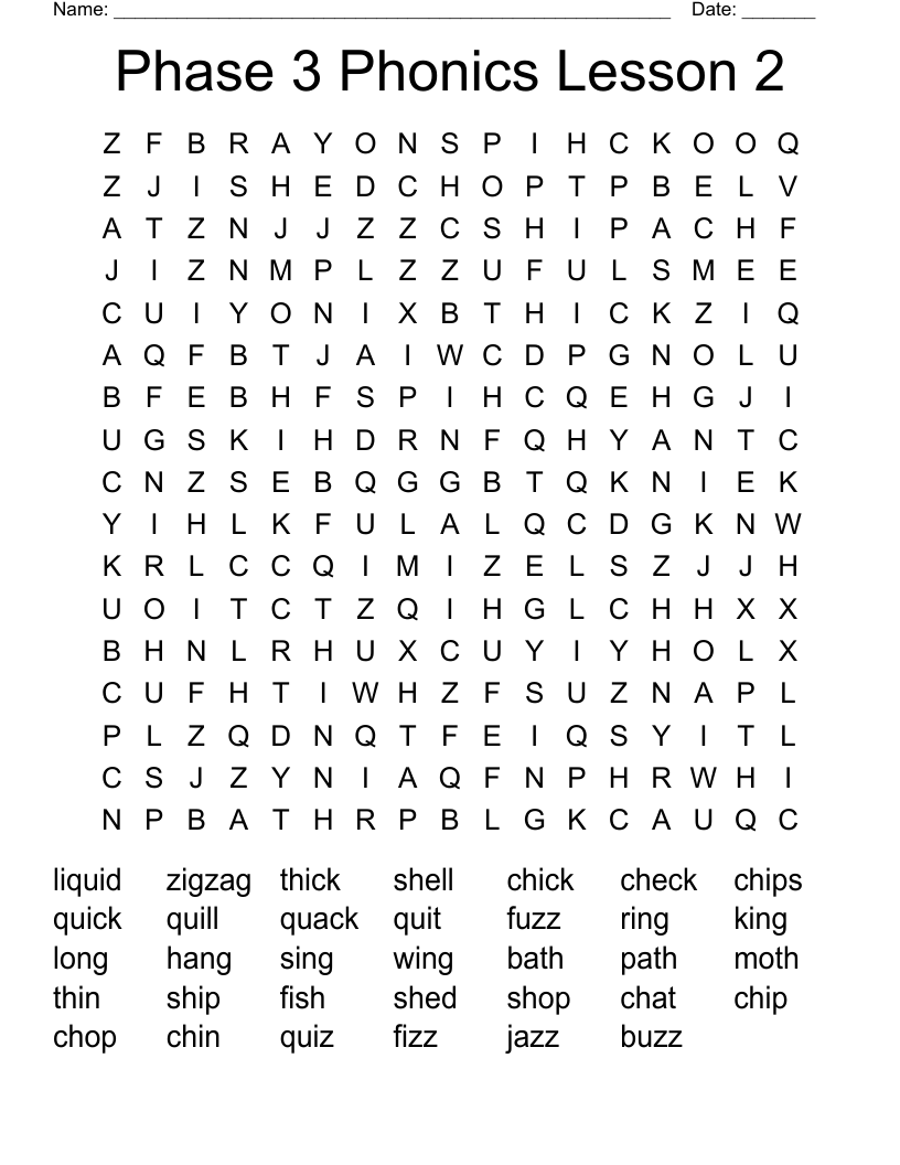 Phase 3 Phonics Lesson 2 Word Search