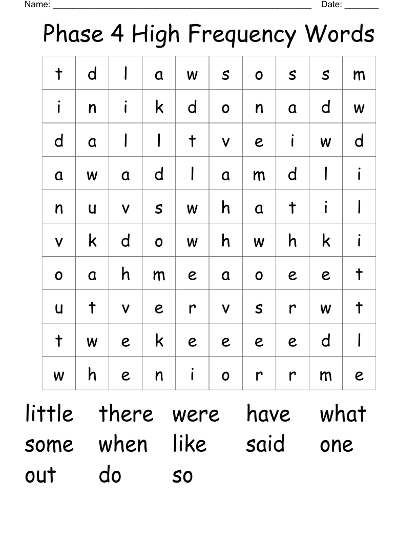 Phase 4 High Frequency Words Word Search