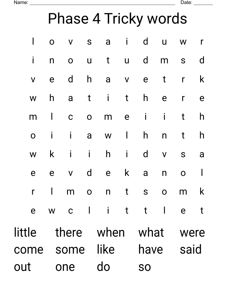Phase 4 Tricky words Word Search