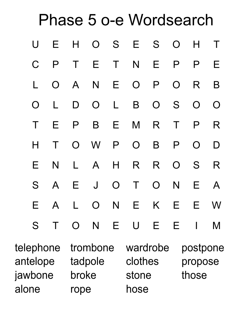 Phase 5 o-e Wordsearch