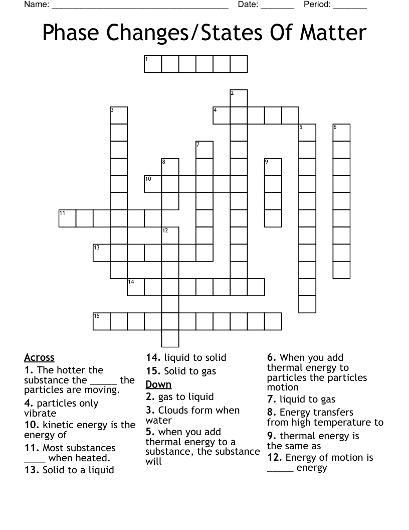 Phase Changes/States Of Matter Crossword