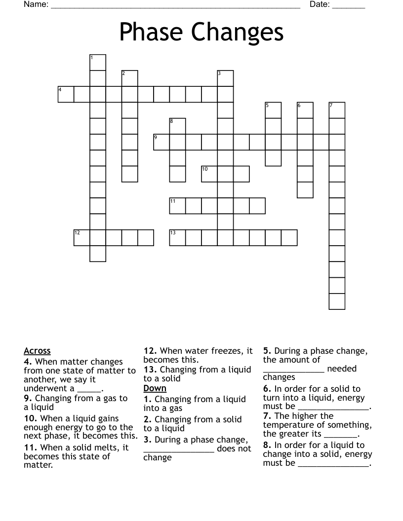 Phase Changes Crossword