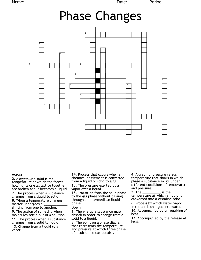 Phase Changes Crossword