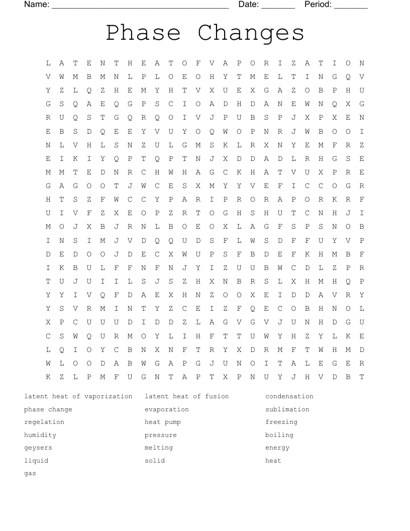 Phase Changes Word Search