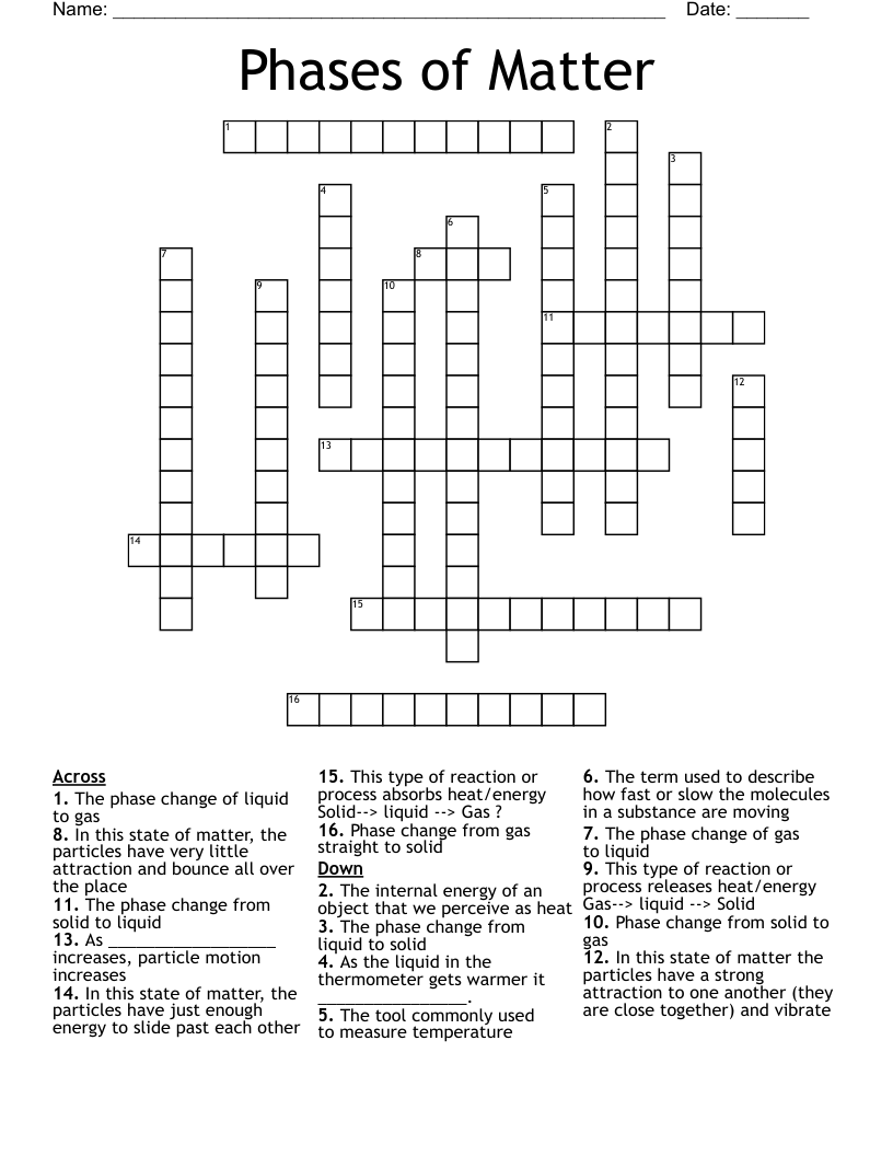 Phases of Matter Crossword