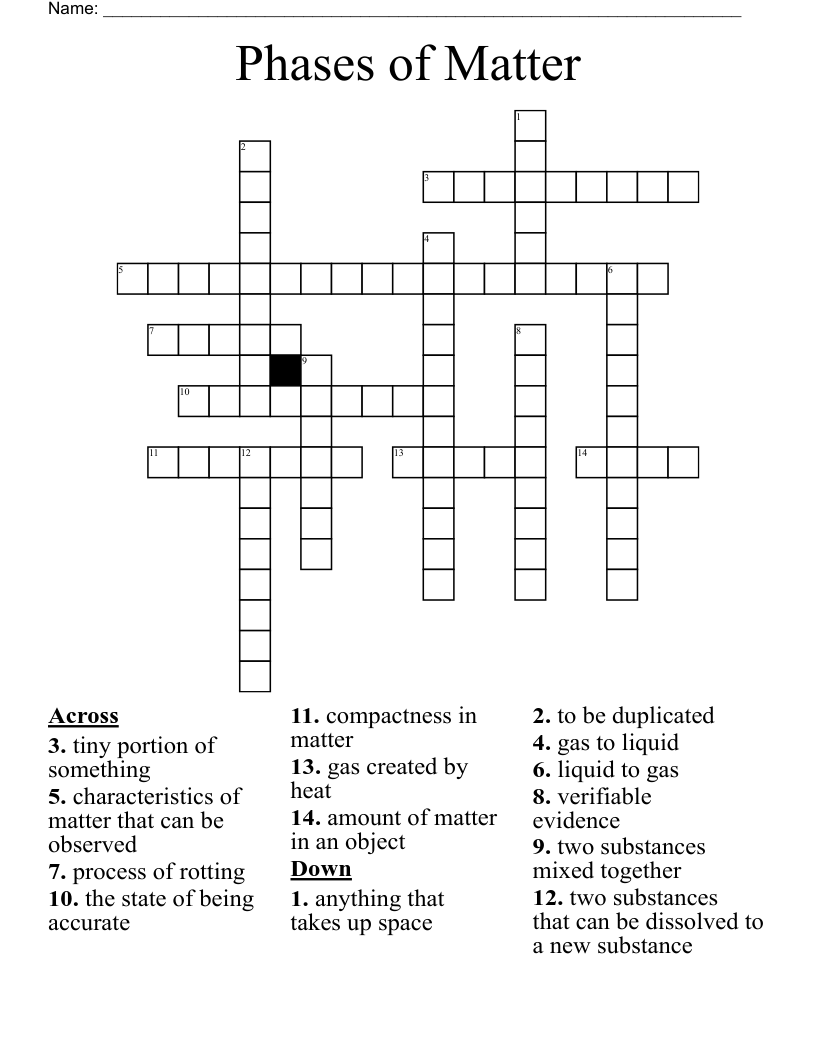 Phases of Matter Crossword