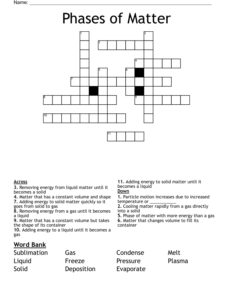Phases of Matter Crossword