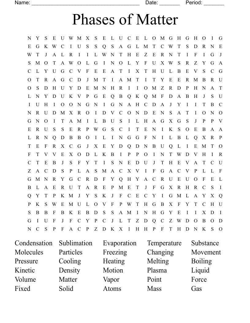 Phases of Matter  Word Search