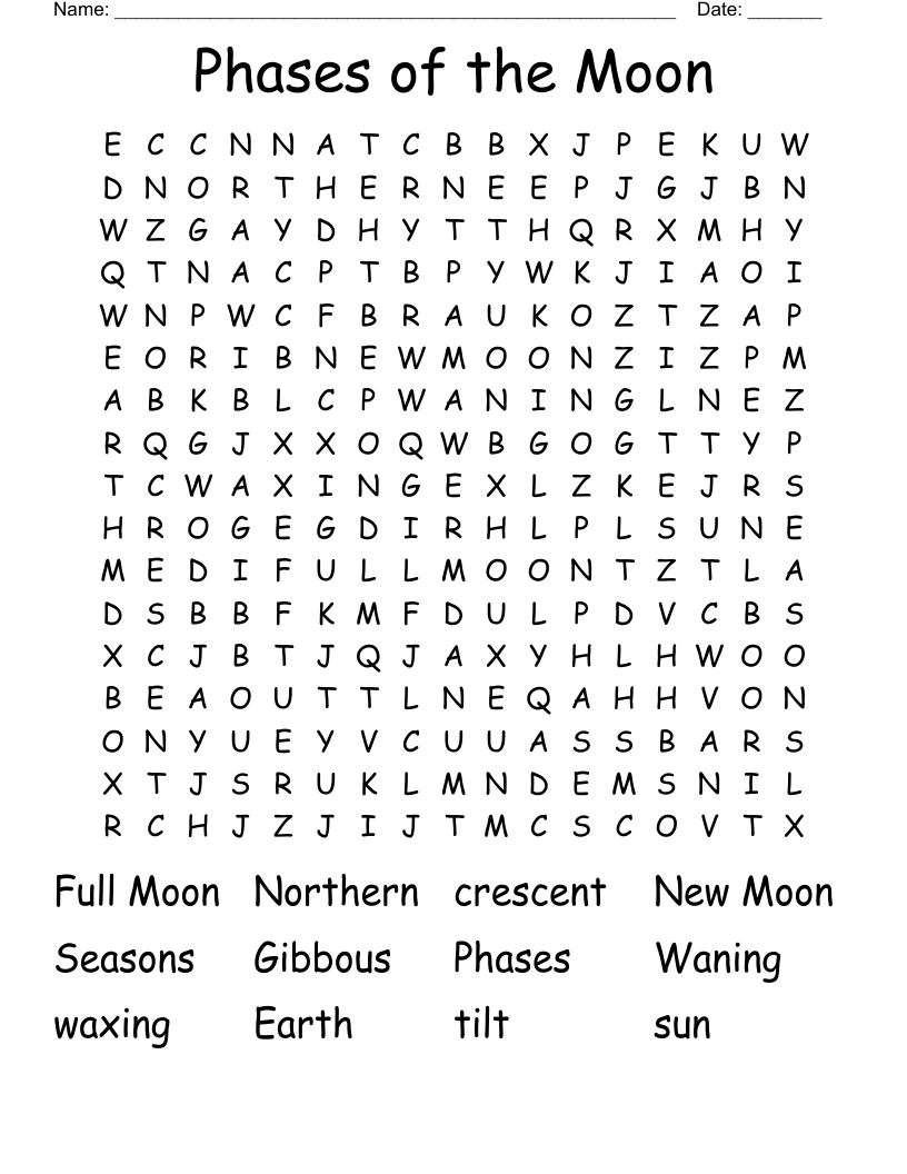 Phases of the Moon Word Search