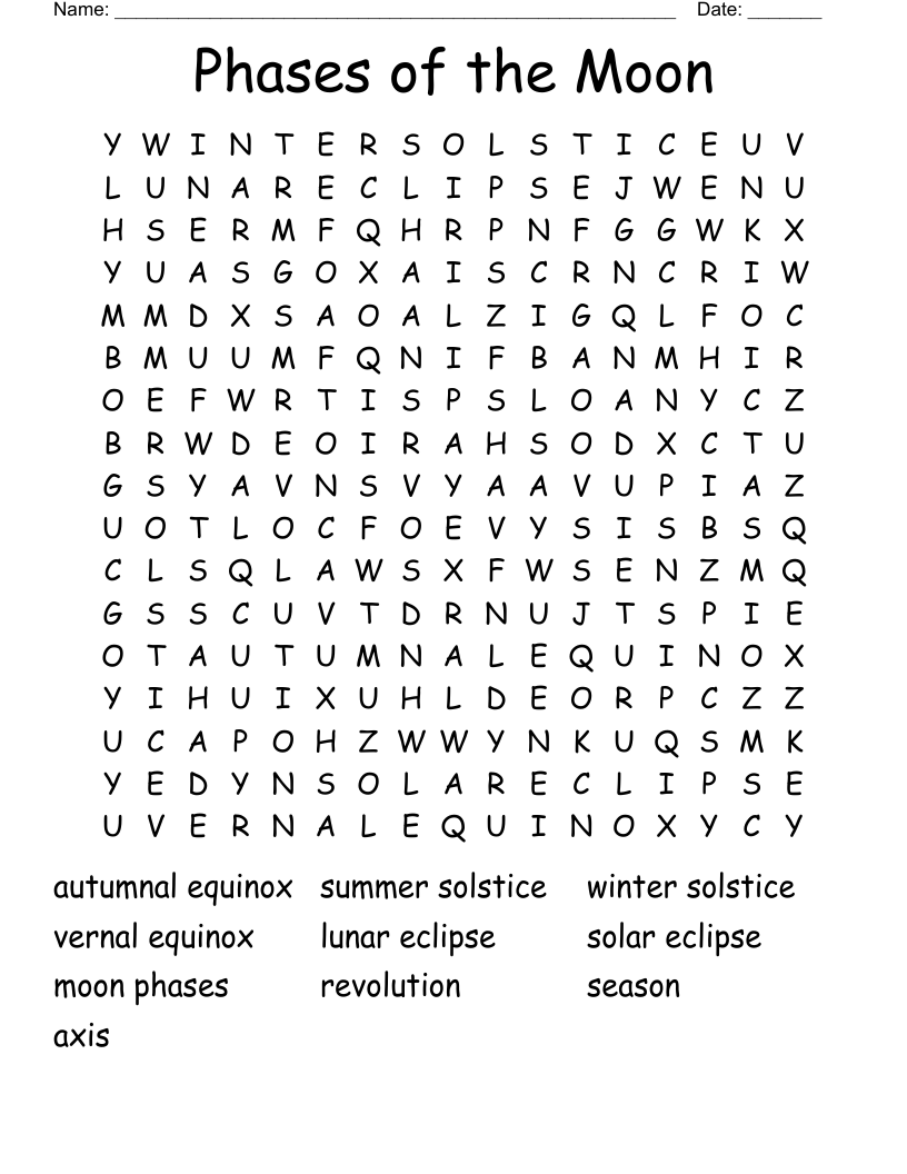 Phases of the Moon Word Search