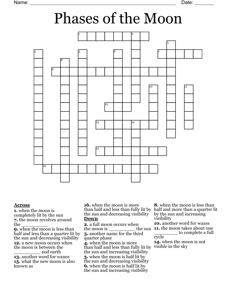 Phases of the Moon Crossword