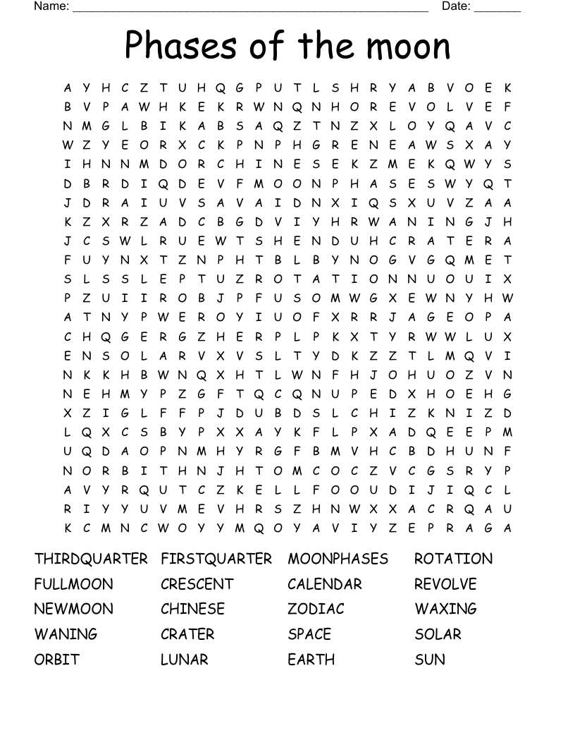 Phases of the moon Word Search