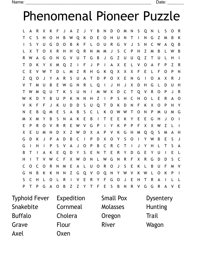 Phenomenal Pioneer Puzzle Word Search