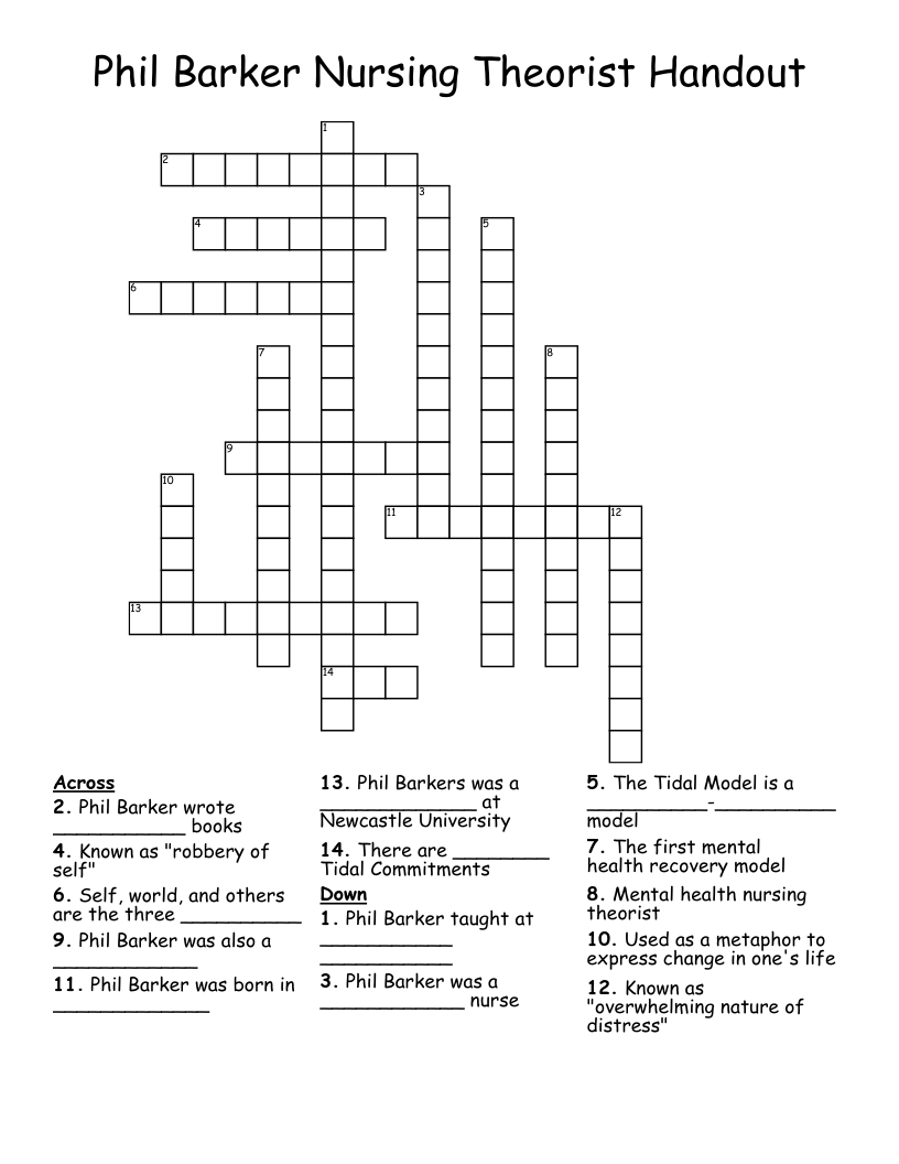 Phil Barker Nursing Theorist Handout Crossword