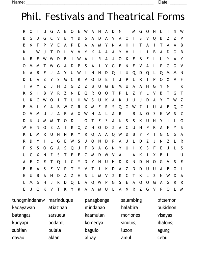 Phil. Festivals and Theatrical Forms Word Search