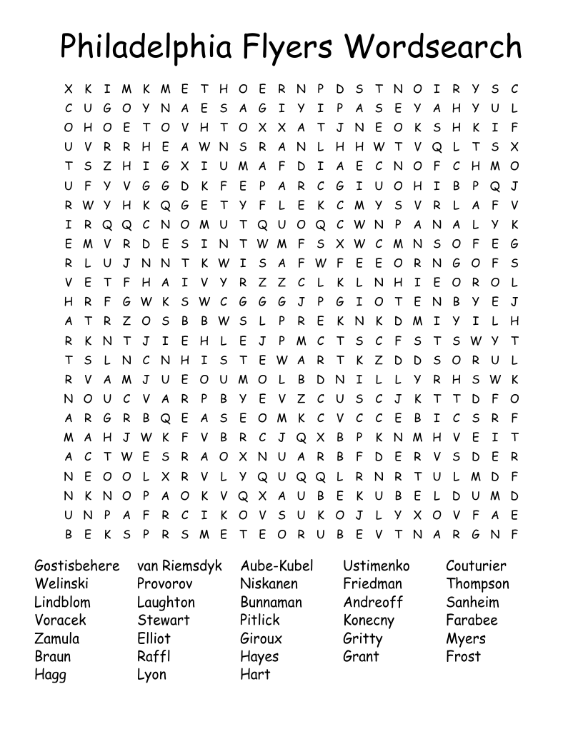 Philadelphia Flyers Wordsearch