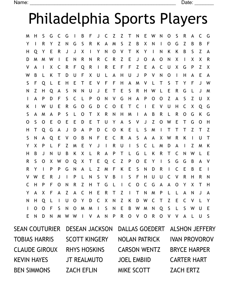 Philadelphia Sports Players Word Search