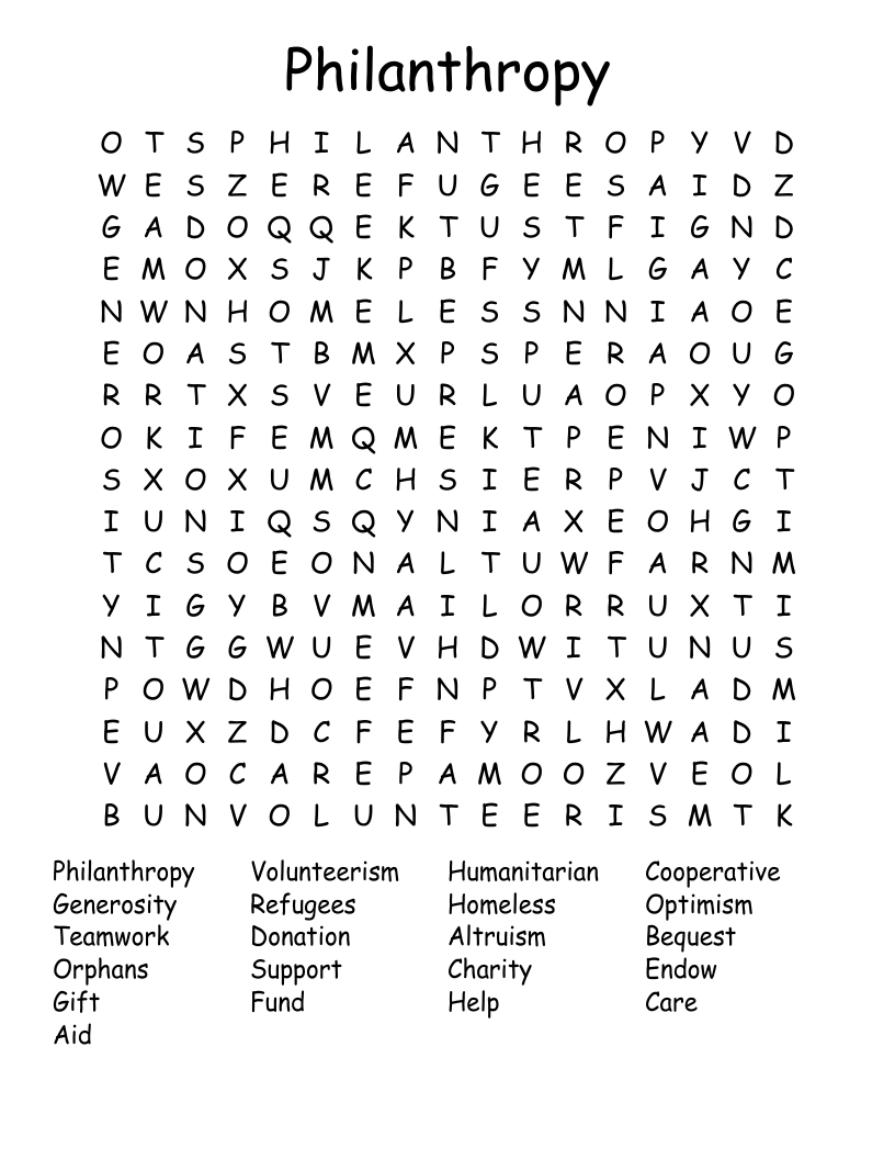 Philanthropy Word Search