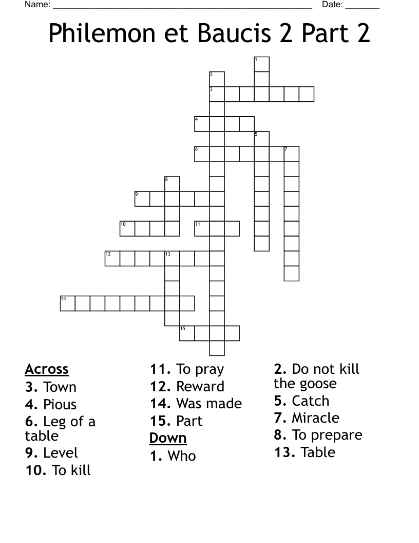 Philemon et Baucis 2 Part 2 Crossword