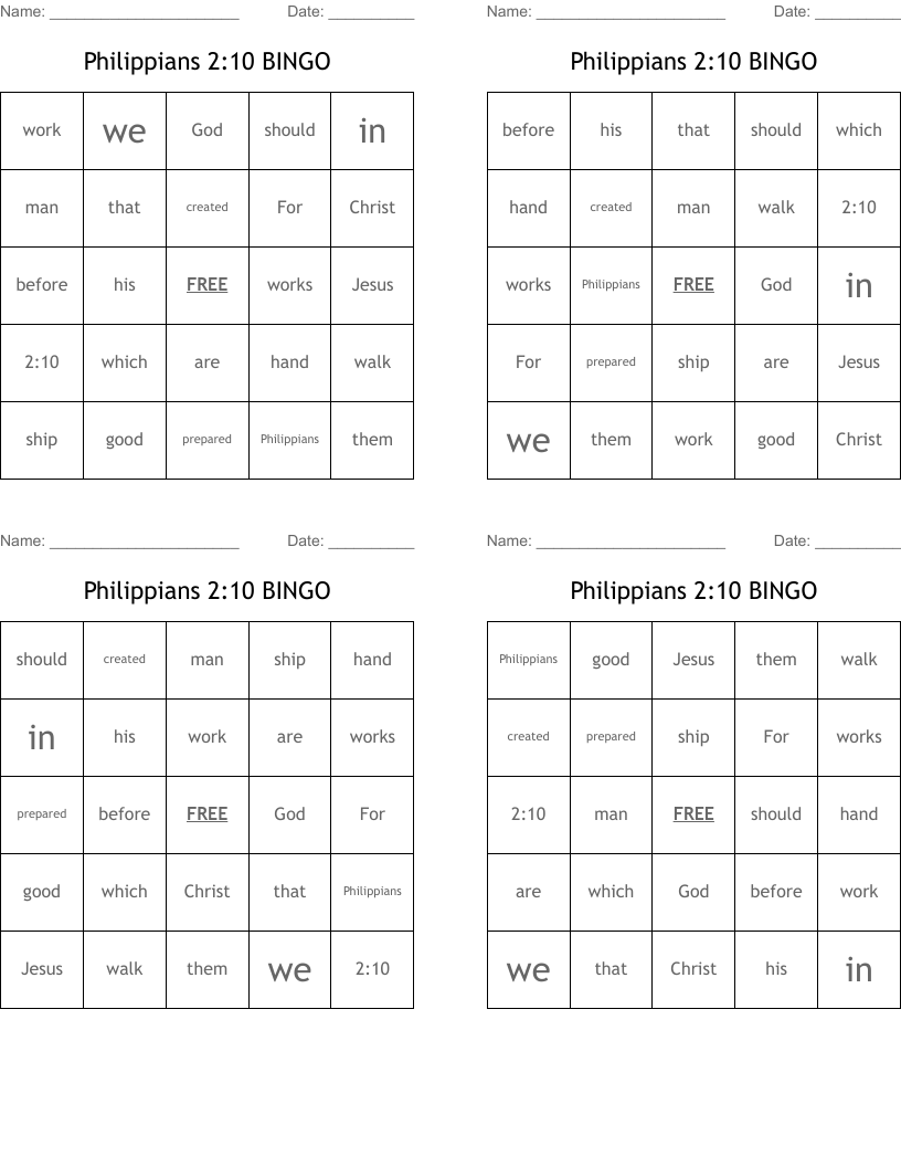 Philippians 2:10 BINGO