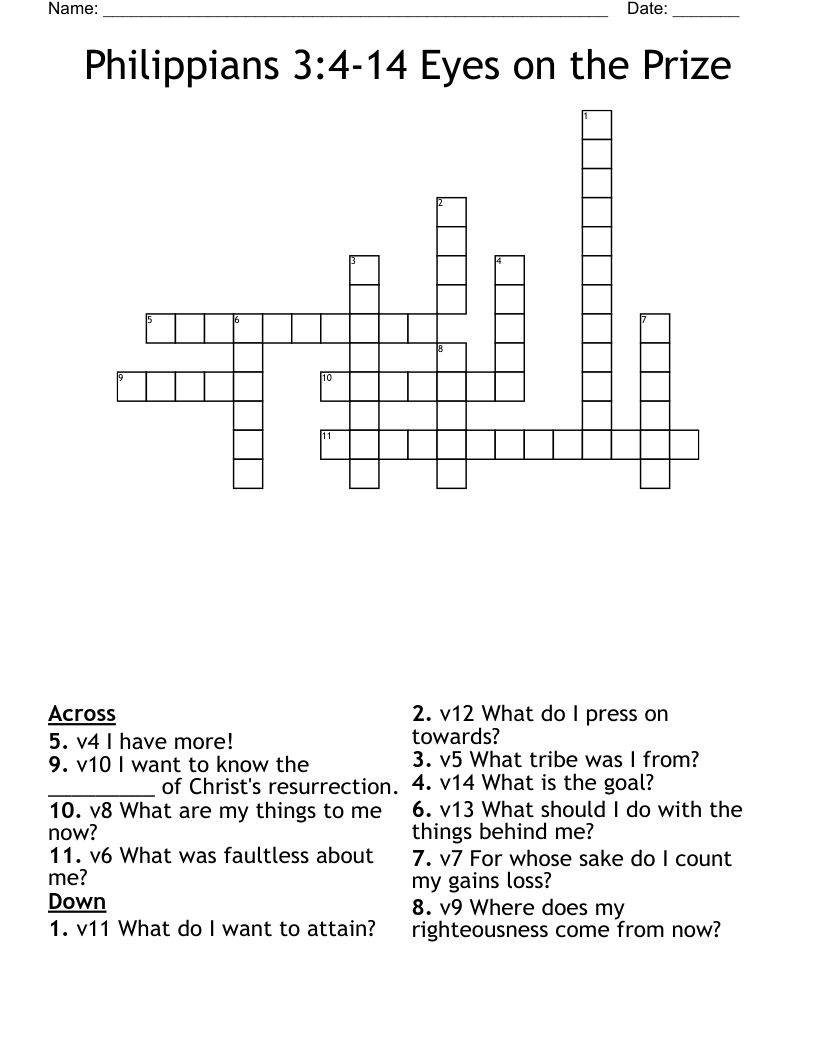 Philippians 3:4-14 Eyes on the Prize Crossword