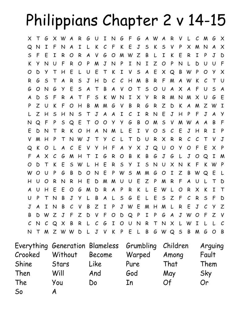 Philippians Chapter 2 v 14-15 Word Search