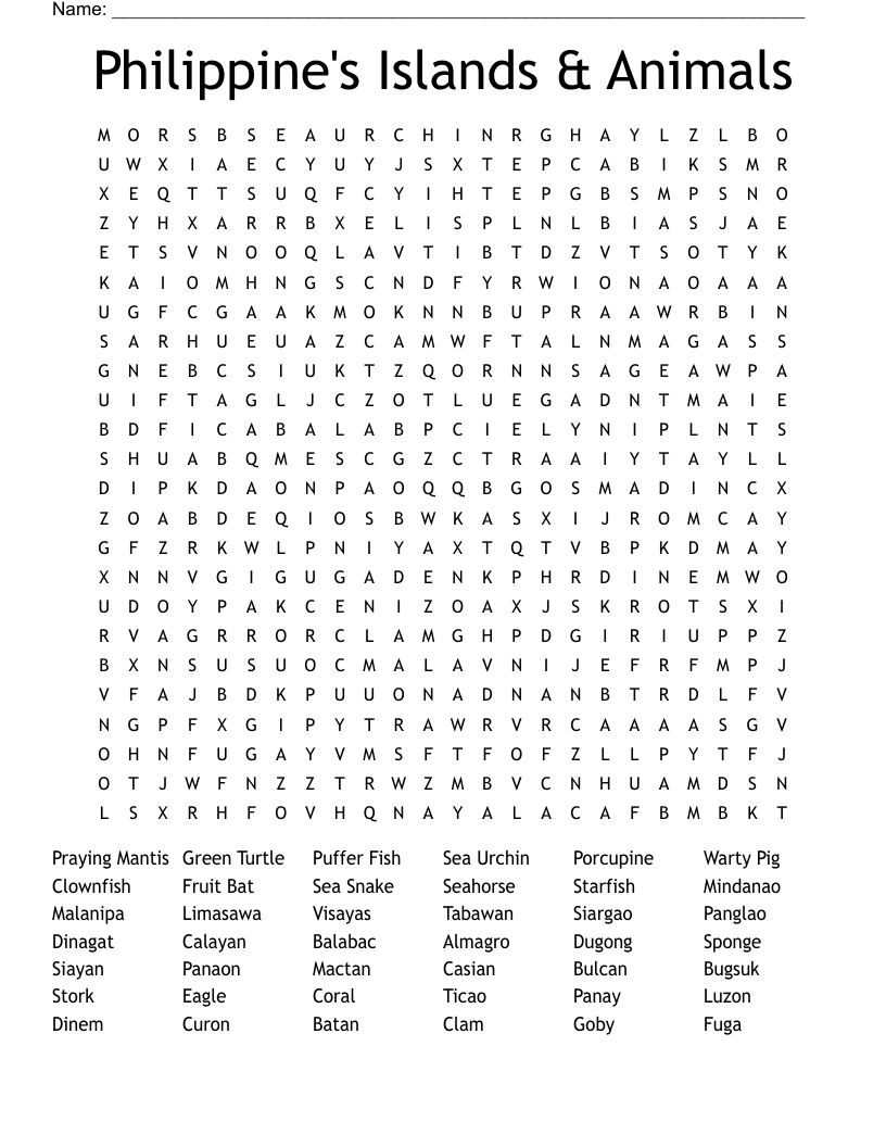 Philippine's Islands & Animals Word Search
