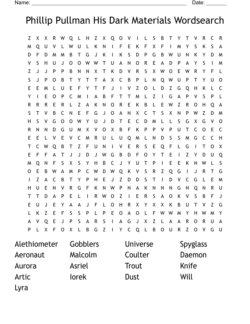 Phillip Pullman His Dark Materials Wordsearch