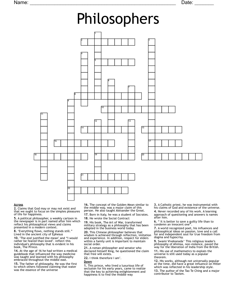 Philosophers Crossword