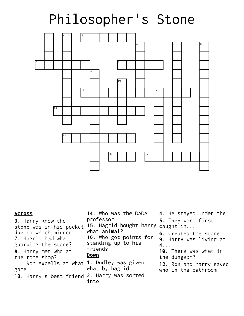 Philosopher's Stone Crossword