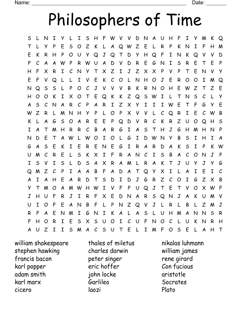 Philosophers of Time Word Search