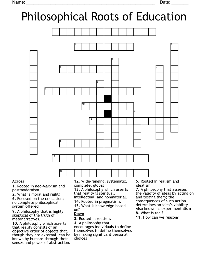 Philosophical Roots of Education Crossword