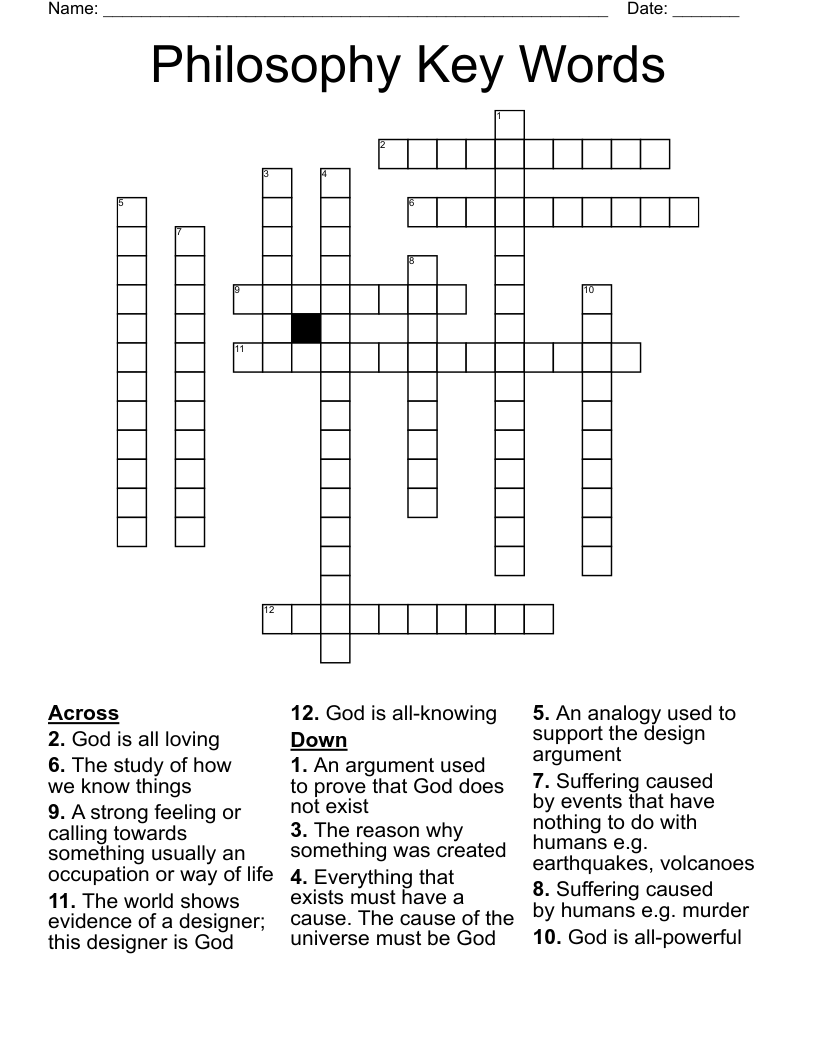 Philosophy Key Words Crossword