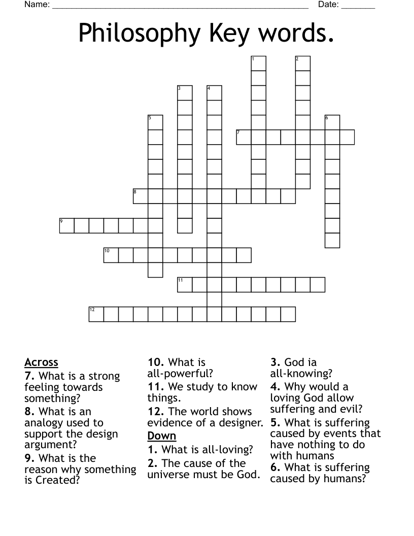 Philosophy Key words.  Crossword