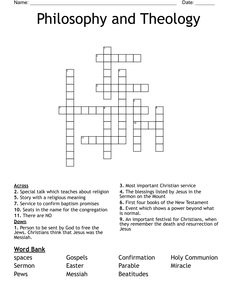 Philosophy and Theology Crossword