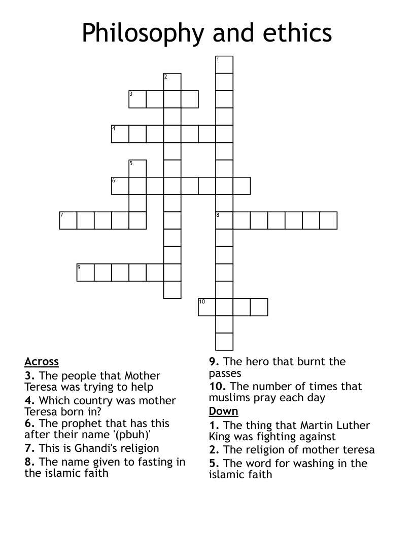 Philosophy and ethics Crossword