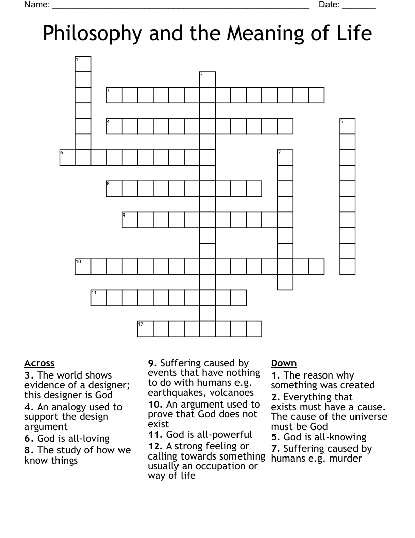 Philosophy and the Meaning of Life Crossword