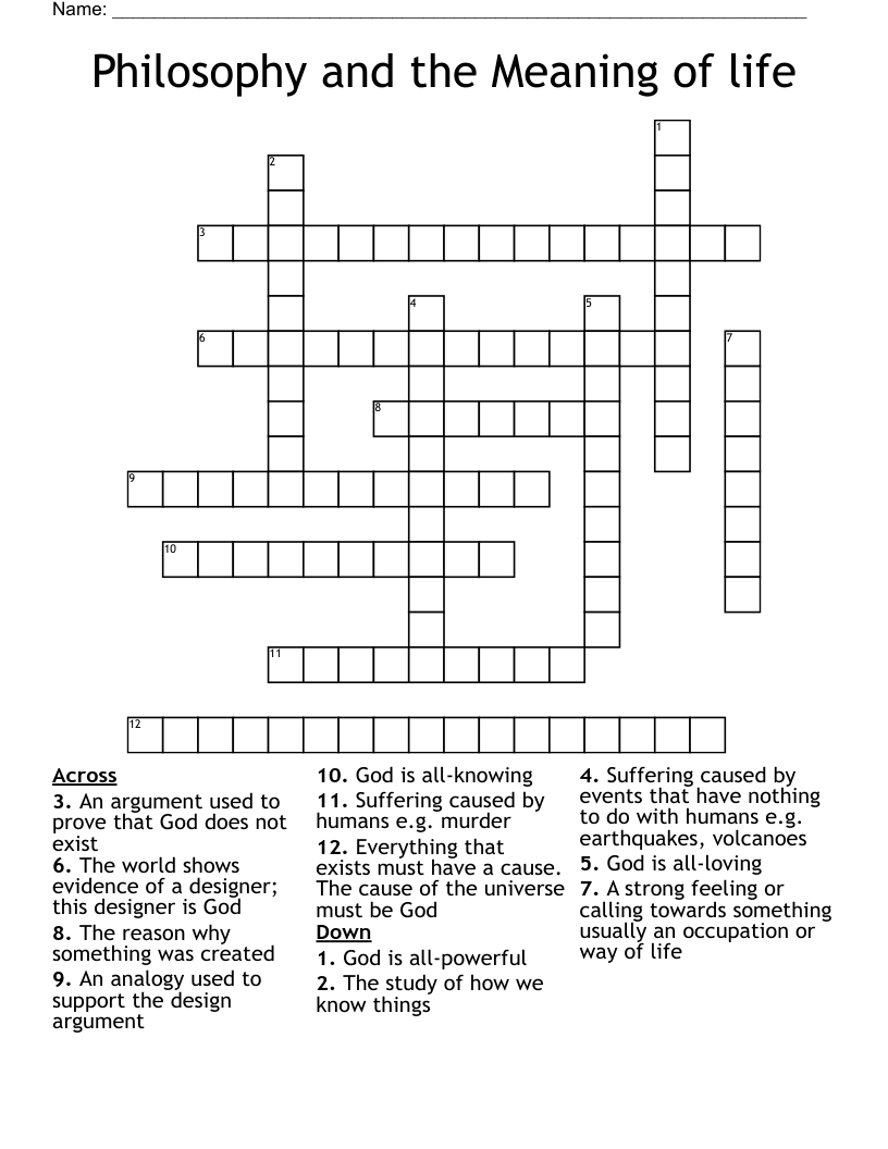 Philosophy and the Meaning of life Crossword