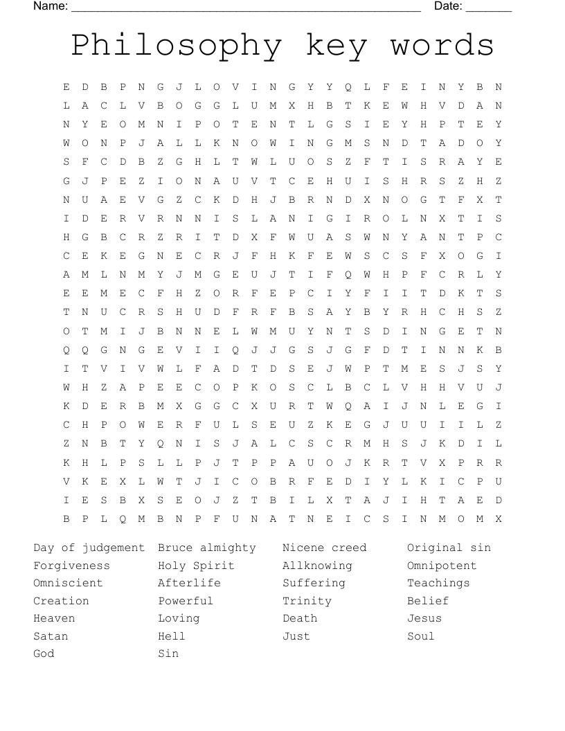 Philosophy key words Word Search