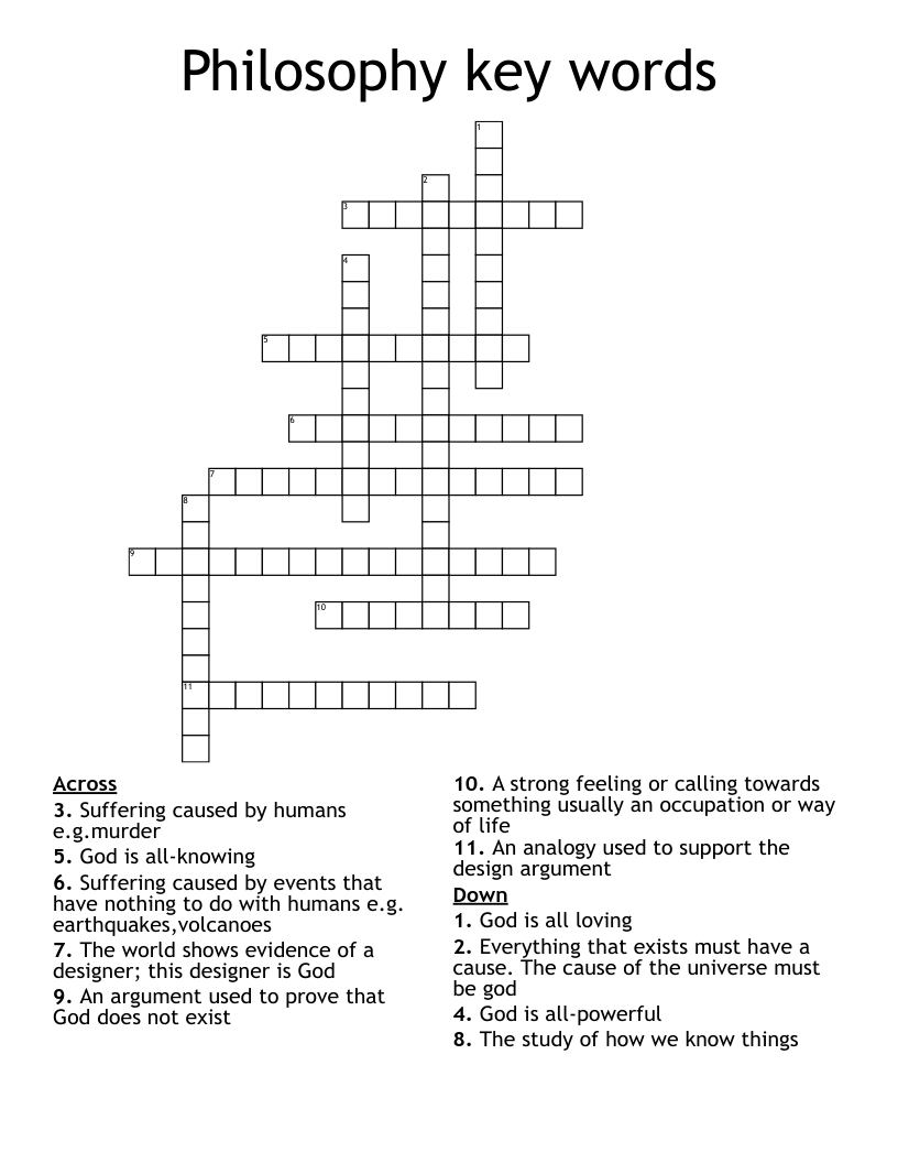 Philosophy key words  Crossword