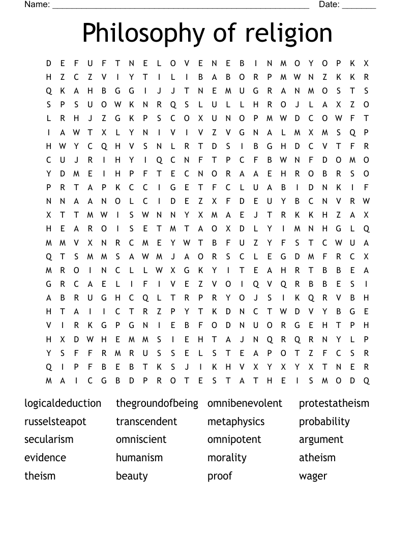 Philosophy of religion Word Search