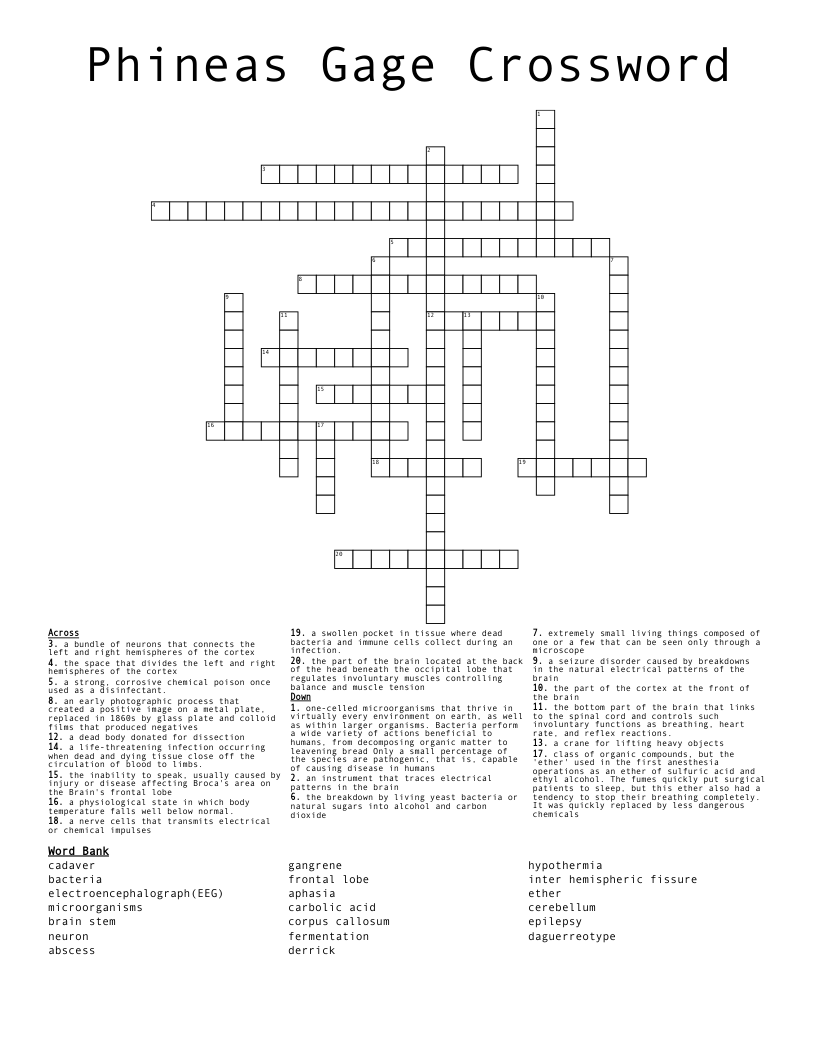 Phineas Gage Crossword